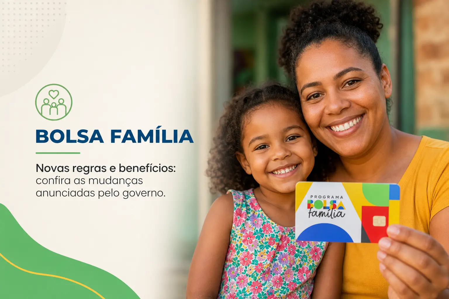 Mãe e filha felizes com o cartão do Programa Bolsa Família